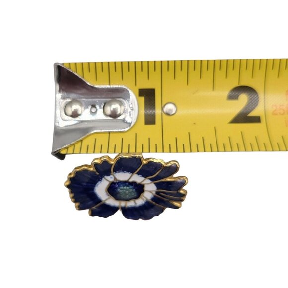 Vintage Enamel Cloisonne Blue & White Flower Post Earrings - Picture 3 of 3